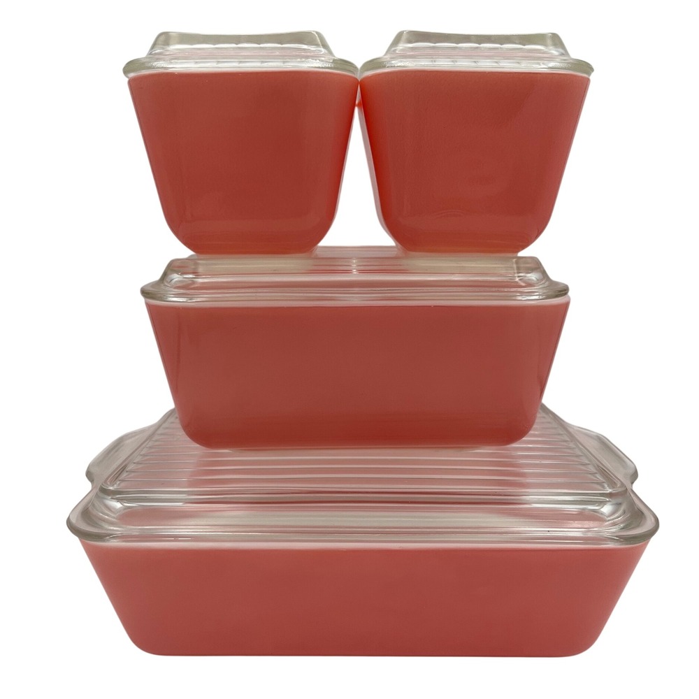 Vintage Pink Pyrex Refrigerator Set 8 pc 501 501 502 503 With Lids